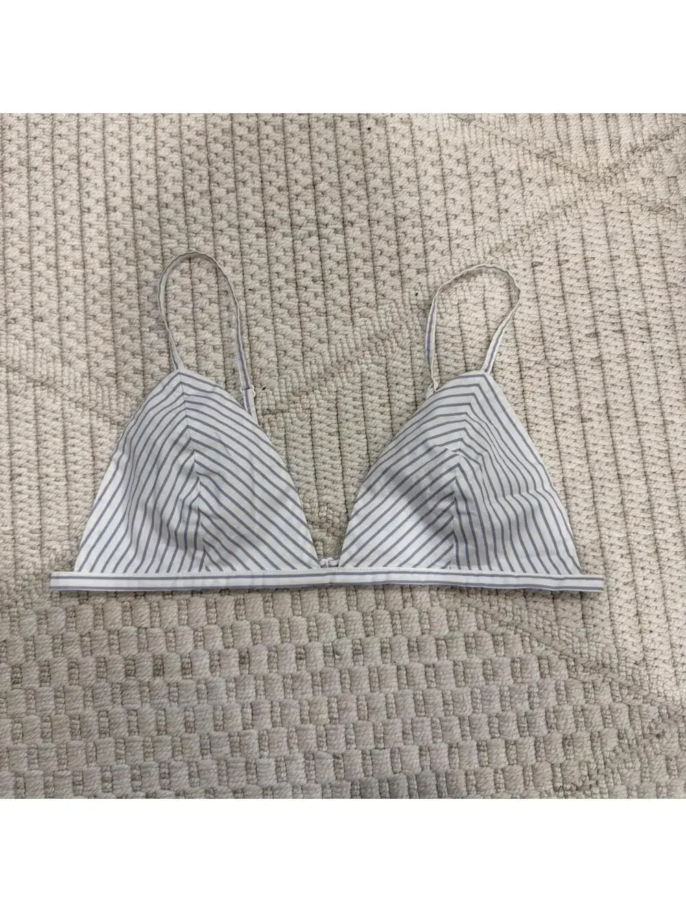 Skims Cotton Poplin Bralette in Zen Blue Stripe - Picture 2 of 5